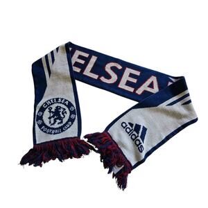 Adidas Chelsea Football Club FC Knit Scarf Acrylic 6"x55" Blue White Red Graphic